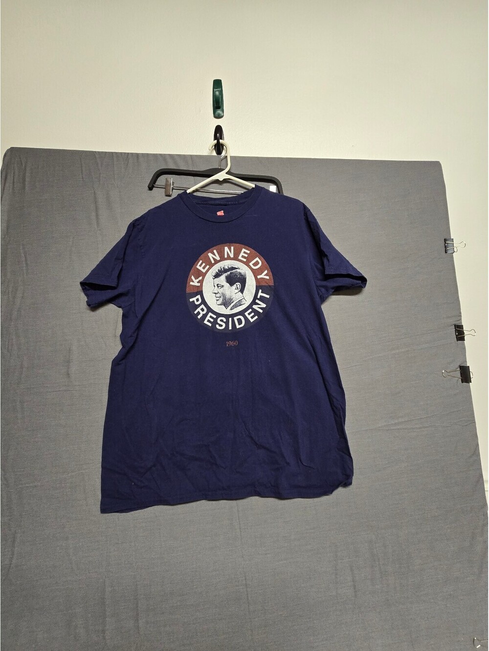Kennedy President 1961 Navy Graphic T Shirt Hanes Nano Tee XL